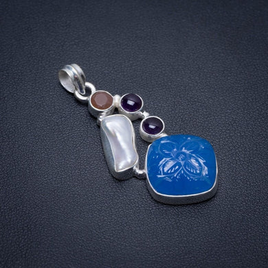 Carved Face Chalcedony,Amethyst,Agate and Biwa Pearl 925 Sterling Silver Pendant 2