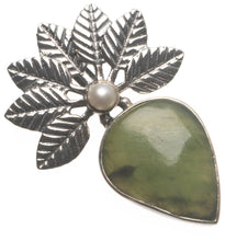 Natural Chrysoprase and River Pearl Leaf Handmade Mexican 925 Sterling Silver Pendant 1 1/2" T2091