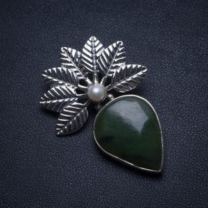 Natural Chrysoprase and River Pearl Leaf Handmade Mexican 925 Sterling Silver Pendant 1 1/2" T2091