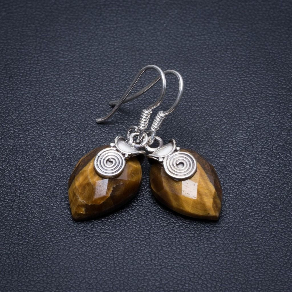 Natural Tiger Eye Handmade Unique 925 Sterling Silver Earrings 1 1/4