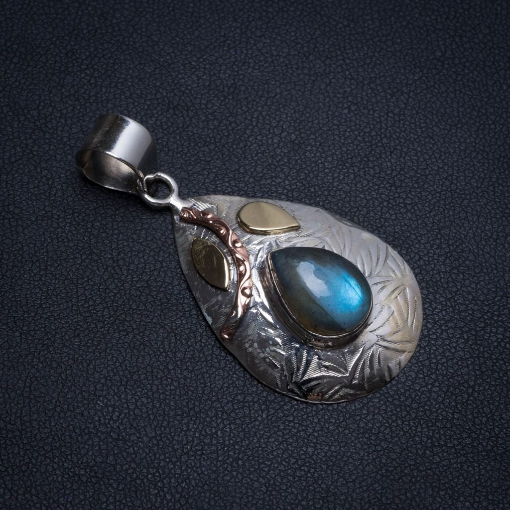 Natural Two Tones Blue Fire Labradorite Indian 925 Sterling Silver Pendant 2