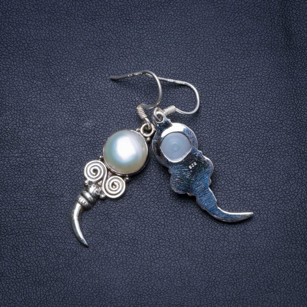 Natural River Pearl Handmade Unique 925 Sterling Silver Earrings 1.75