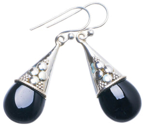 Natural Black Onyx Handmade Unique 925 Sterling Silver Earrings 1.5" X4502