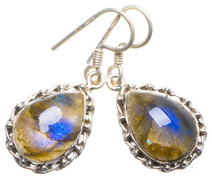 Natural Blue Fire Labradorite Handmade Unique 925 Sterling Silver Earrings 1.25" X4883