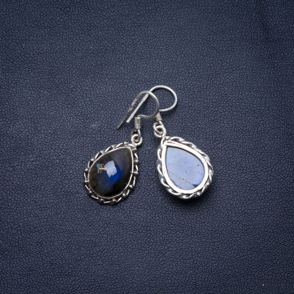 Natural Blue Fire Labradorite Handmade Unique 925 Sterling Silver Earrings 1.25