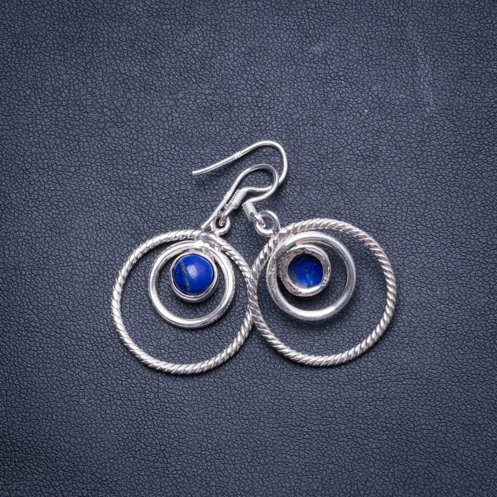 Natural Lapis Lazuli  Handmade Unique 925 Sterling Silver Earrings 1.5