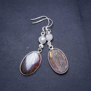 Natural Rainbow Moonstone and Blue Topaz Handmade Unique 925 Sterling Silver Earrings 1.5" X4793