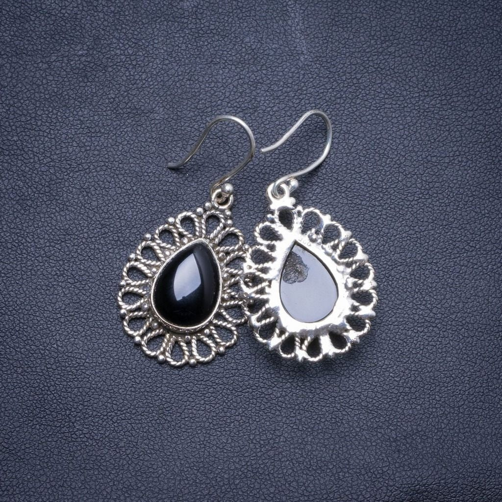 Natural Black Onyx Handmade Unique 925 Sterling Silver Earrings 1.75