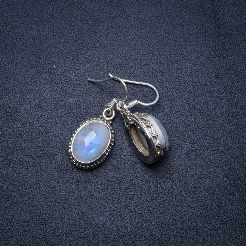 Natural Rainbow Moonstone Handmade Unique 925 Sterling Silver Earrings 1.25