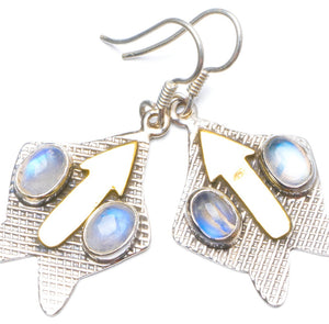 Natural Two Tones Moonstone Handmade Unique 925 Sterling Silver Earrings 1.5" Y0249