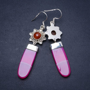 Natural Botswana Agate and Carnelian Handmade Unique 925 Sterling Silver Earrings 2.5" Y0279