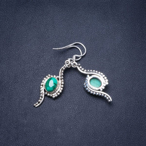 Natural Malachite Handmade Unique 925 Sterling Silver Earrings 1.75" Y0350