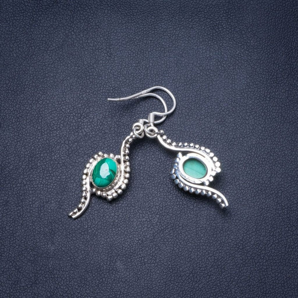 Natural Malachite Handmade Unique 925 Sterling Silver Earrings 1.75