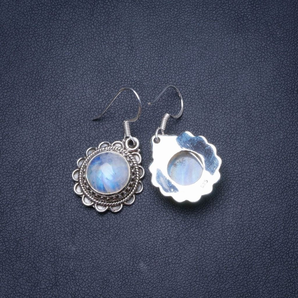Natural Rainbow Moonstone Handmade Unique 925 Sterling Silver Earrings 1.25