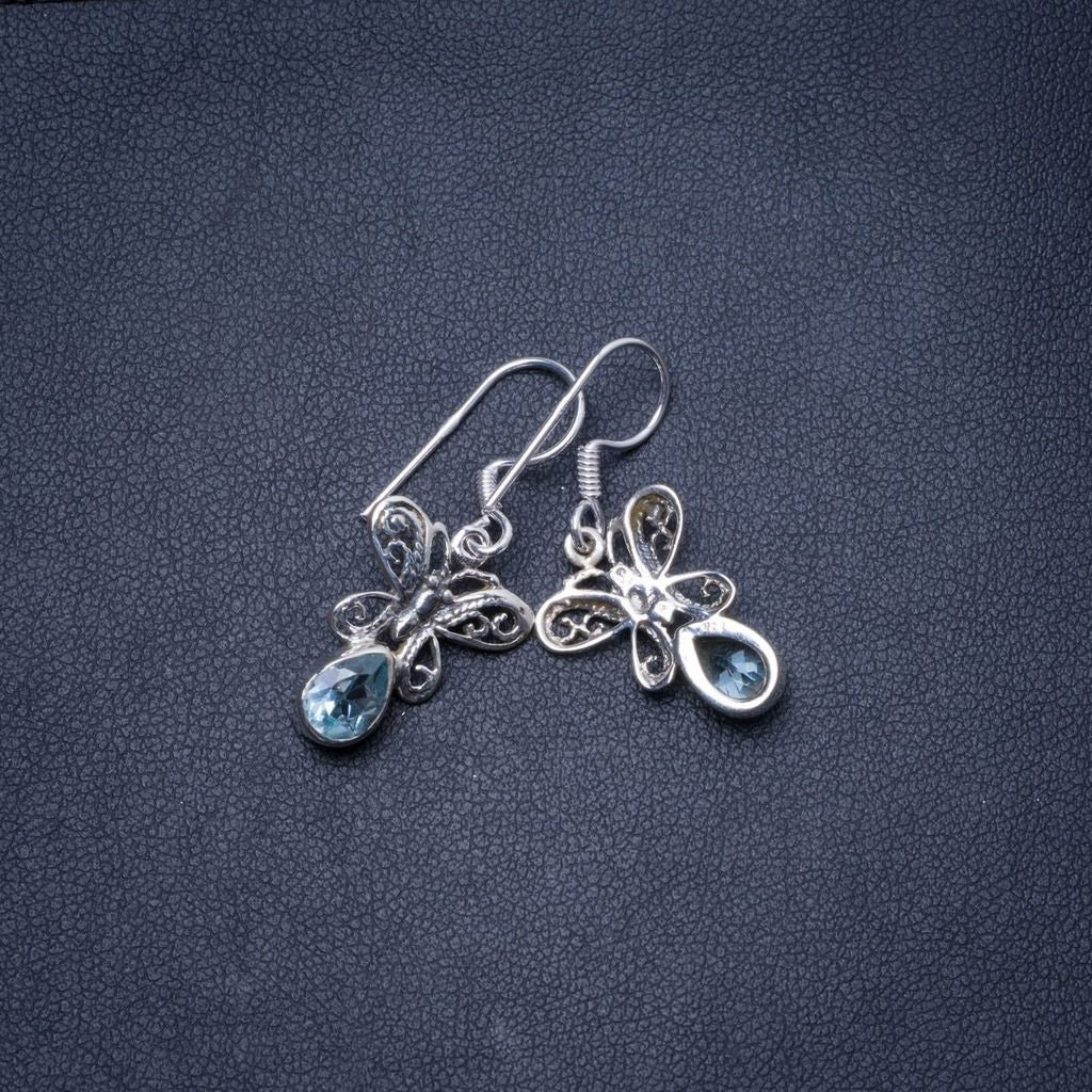 Natürlicher Blautopas, handgefertigt, einzigartige Ohrringe aus 925er Sterlingsilber, 2,5 cm, Y0656