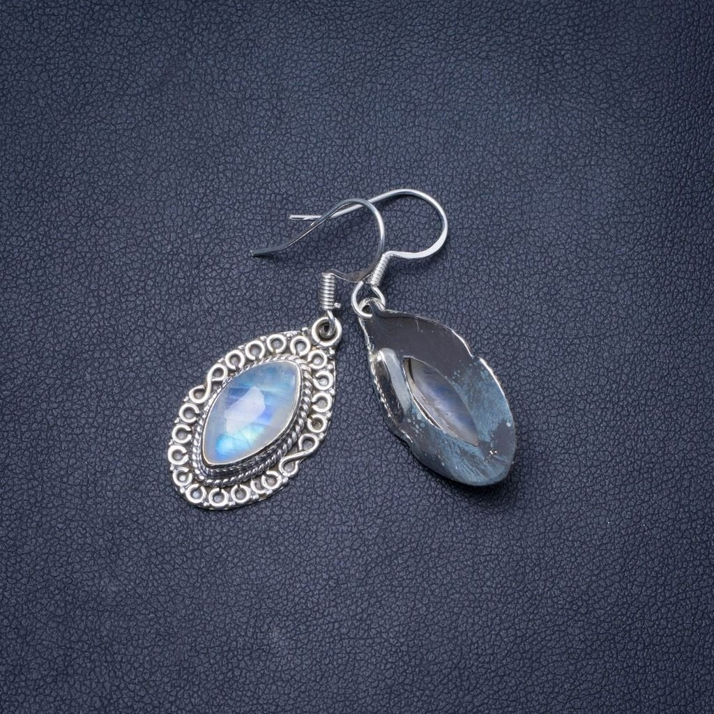 Natural Rainbow Moonstone Handmade Unique 925 Sterling Silver Earrings 1.5
