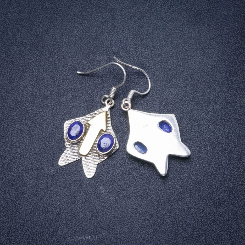 Natural Sapphire Handmade Unique 925 Sterling Silver Earrings 1.5