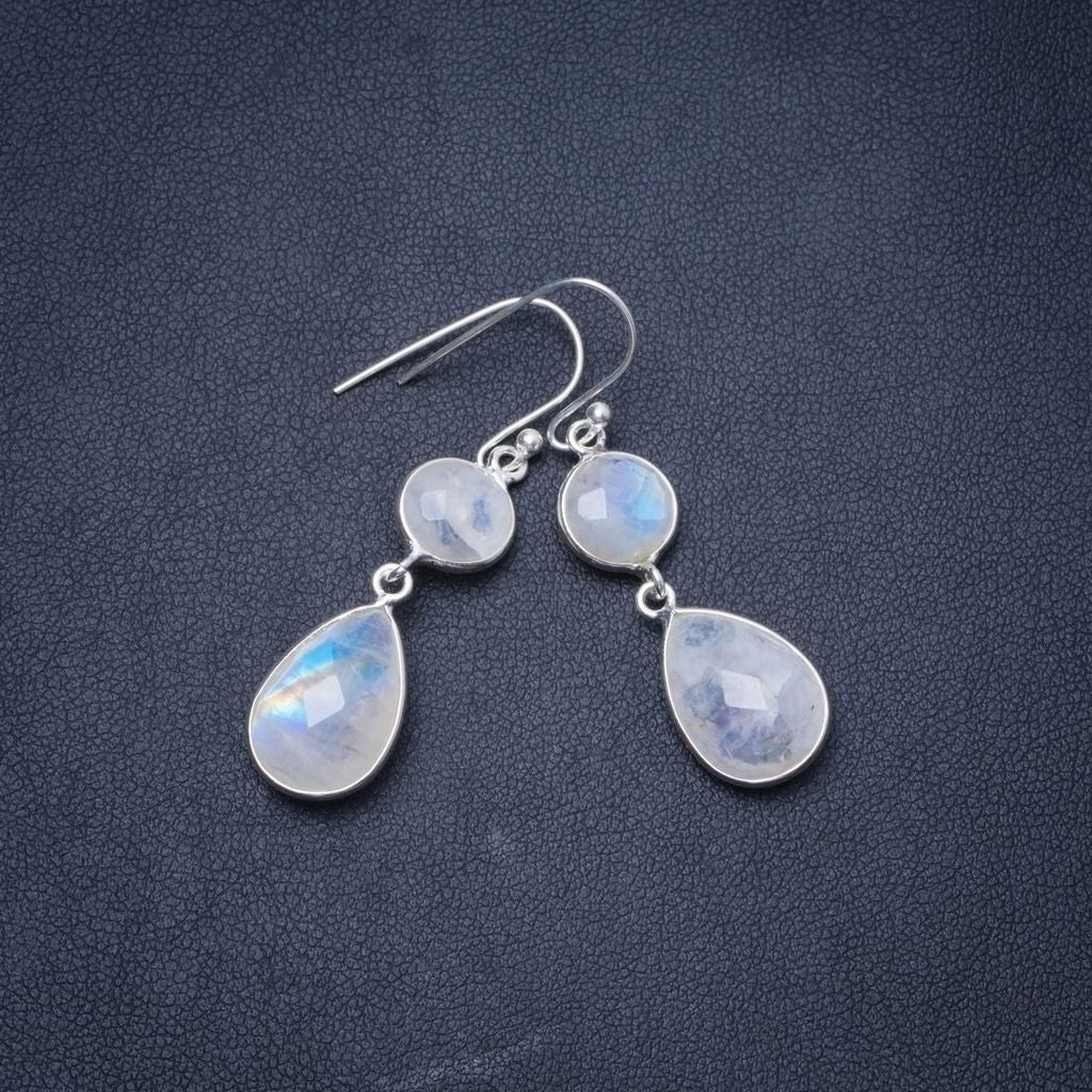 Natural Rainbow Moonstone Handmade Unique 925 Sterling Silver Earrings 1.5