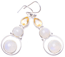 Natural Moonstone and Citrine Handmade Unique 925 Sterling Silver Earrings 1.75" Y1137