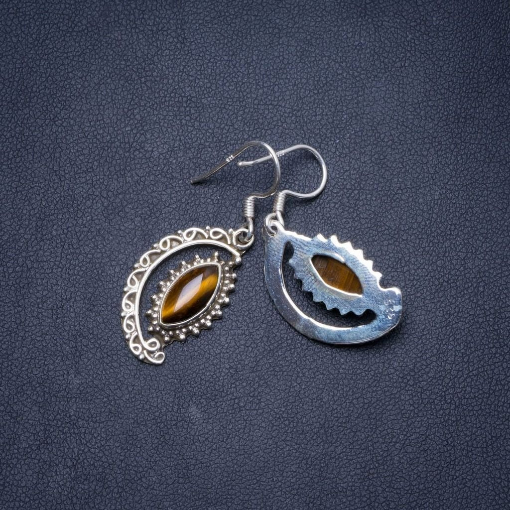 Natural Tiger Eye Handmade Unique 925 Sterling Silver Earrings 1.5