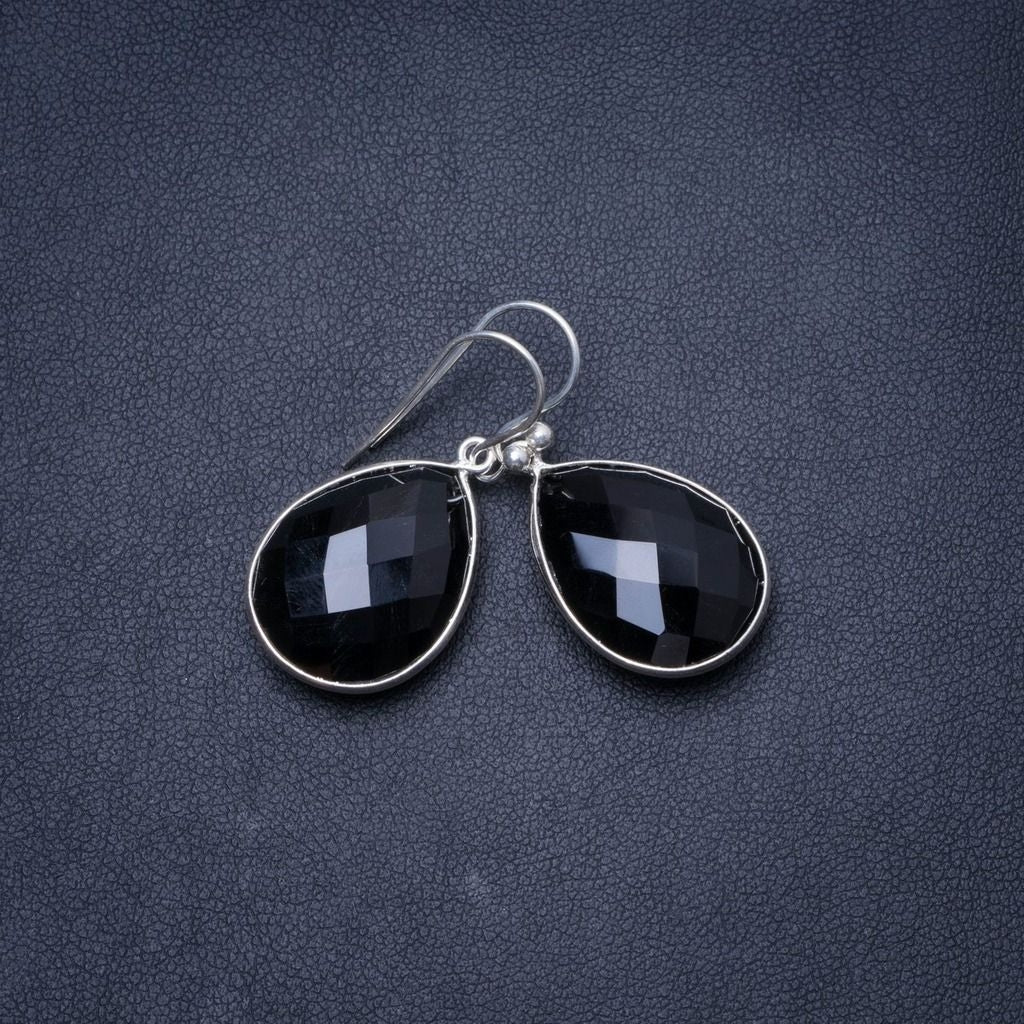Natürlicher schwarzer Onyx, handgefertigte einzigartige Ohrringe aus 925er Sterlingsilber, 3,2 cm, Y1499