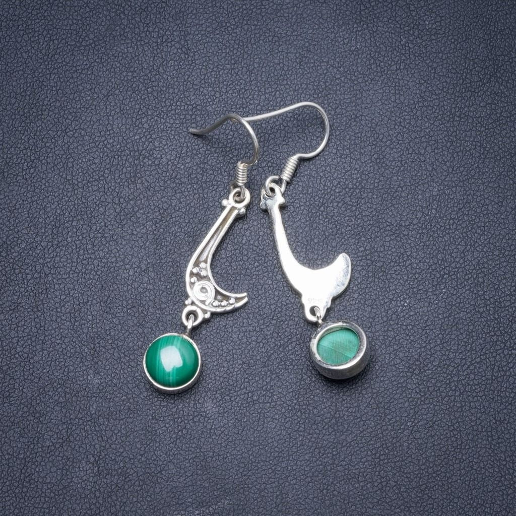 Natural Malachite Handmade Unique 925 Sterling Silver Earrings 1.75