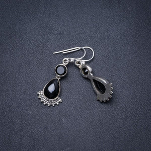 Natural Black Onyx Handmade Unique 925 Sterling Silver Earrings 1.5" Y1704