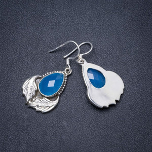 Natural Chalcedony Handmade Unique 925 Sterling Silver Earrings 1.5" Y1620