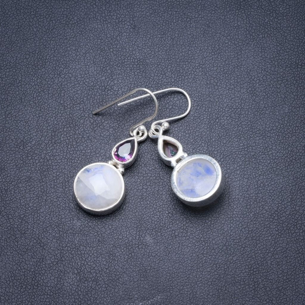 Natural Rainbow Moonstone and Mystical Topaz Handmade Unique 925 Sterling Silver Earrings 1 1/2