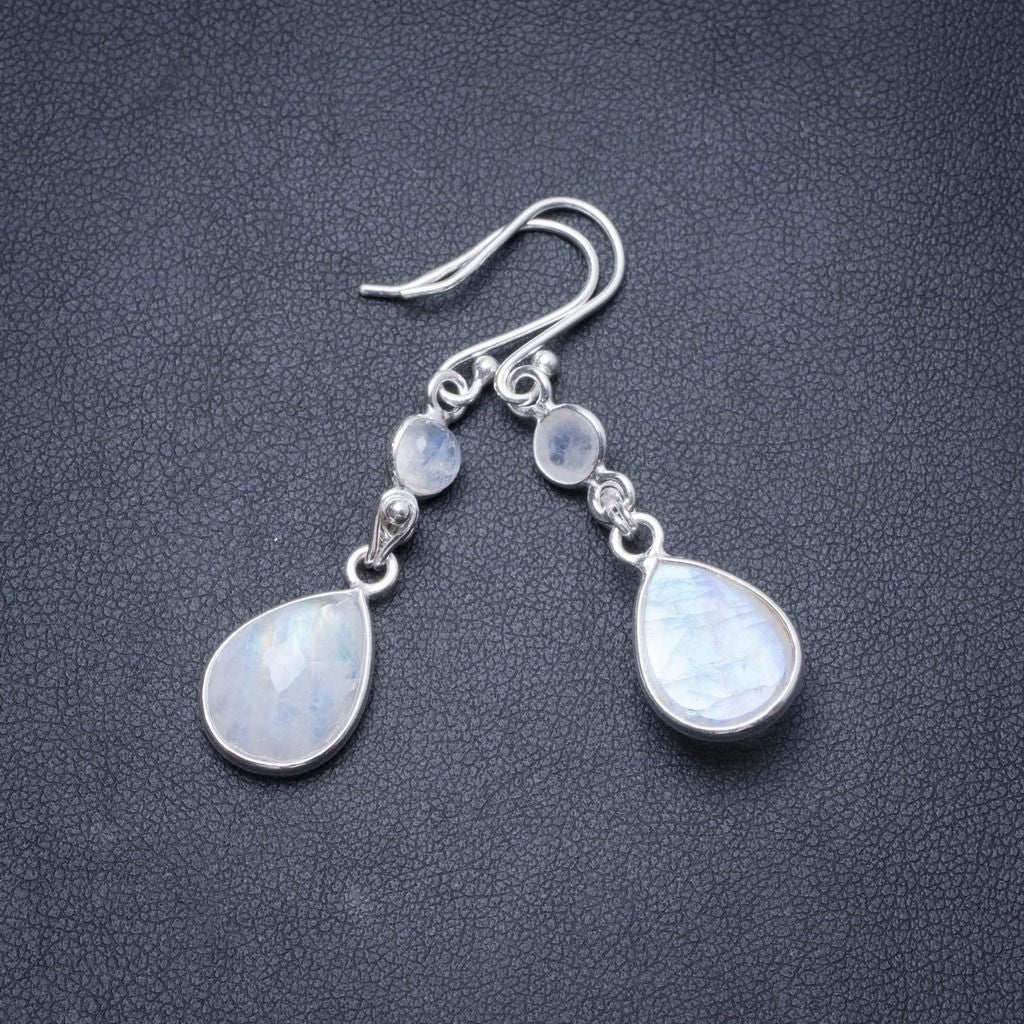 Natural Rainbow Moonstone Handmade Unique 925 Sterling Silver Earrings 1 3/4