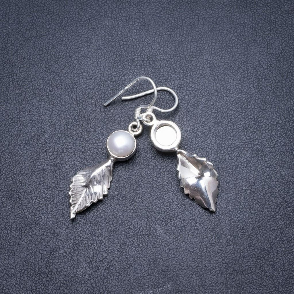 Natürliche Flussperle, handgefertigt, einzigartige Ohrringe aus 925er Sterlingsilber, 3,8 cm, Y2183