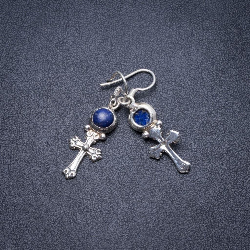 Natural Lapis Lazuli Handmade Unique 925 Sterling Silver Earrings 1 3/4