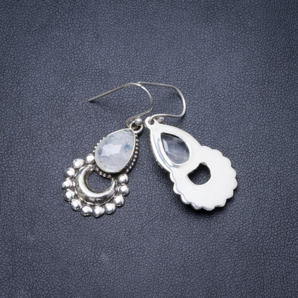 Natural Rainbow Moonstone Handmade Unique 925 Sterling Silver Earrings 1 1/2