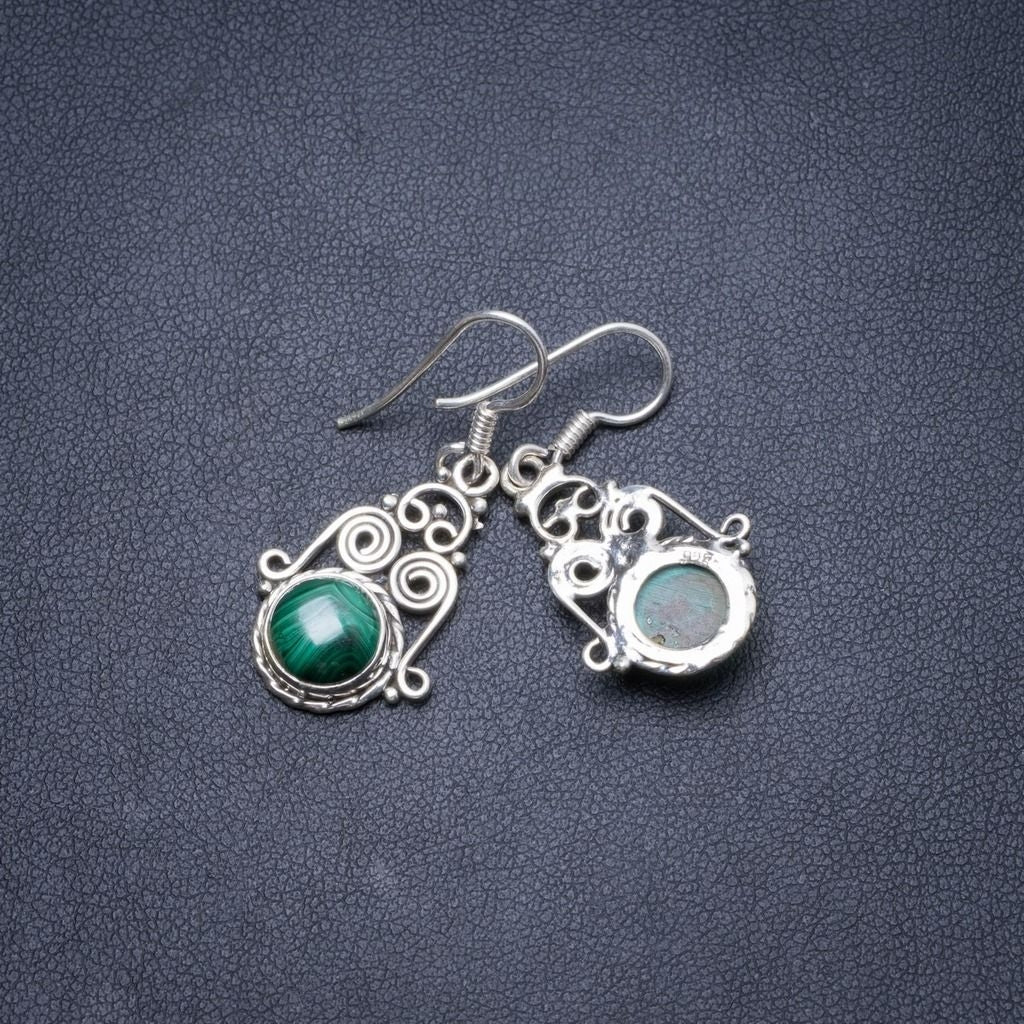 Natural Malachite Handmade Unique 925 Sterling Silver Earrings 1 1/4