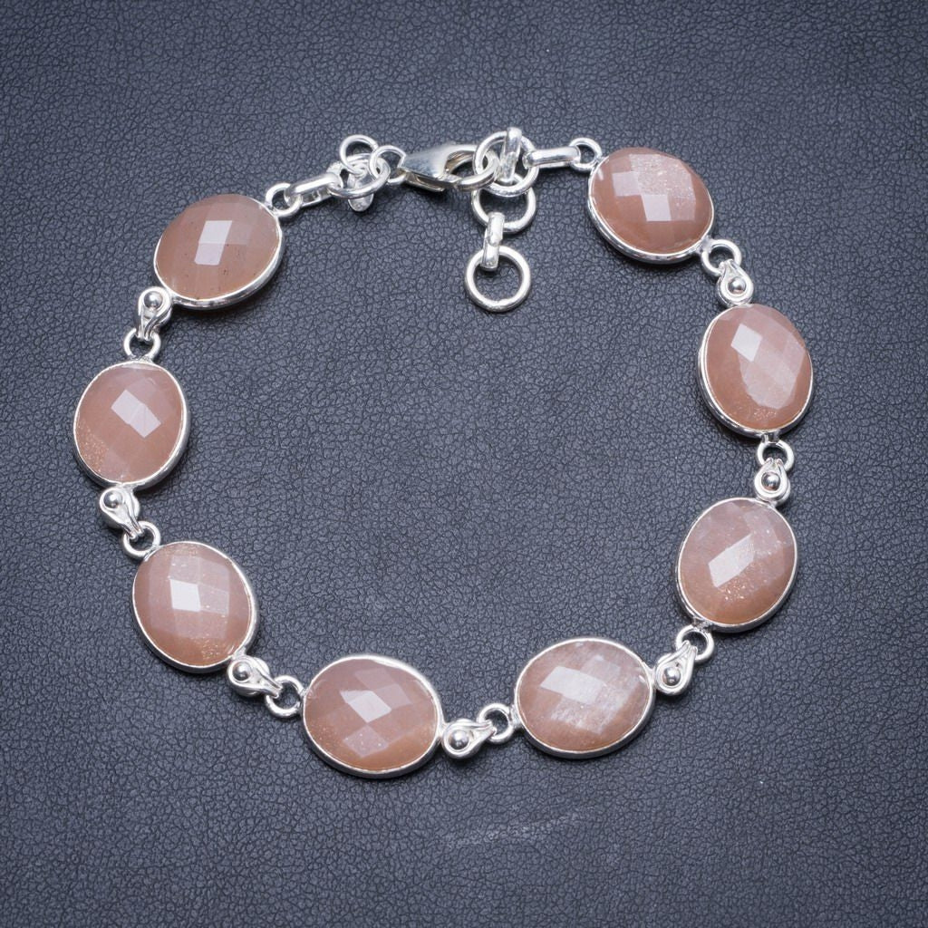 Natural Chalcedony Handmade Unique 925 Sterling Silver Bracelet  7 3/4-8 1/4