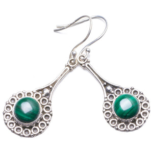 Natural Malachite Handmade Unique 925 Sterling Silver Earrings 1 3/4" Y2309