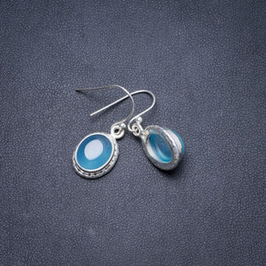 Natural Chalcedony Handmade Unique 925 Sterling Silver Earrings 1" Y2476