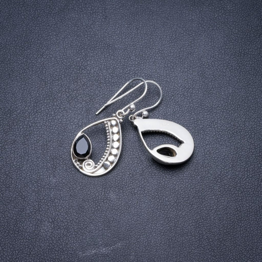 Natürlicher schwarzer Onyx, handgefertigte einzigartige Ohrringe aus 925er Sterlingsilber, 3,2 cm, Y2773