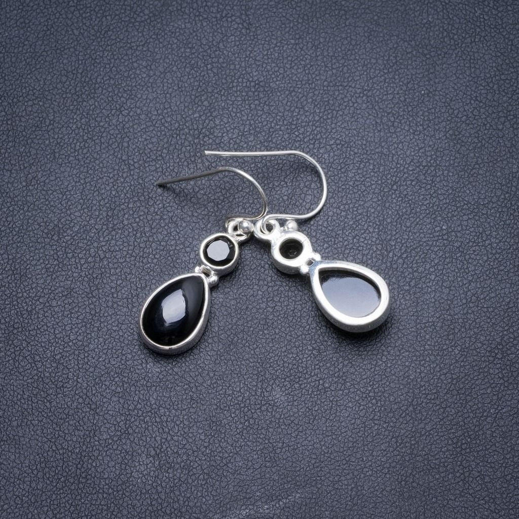 Natürlicher schwarzer Onyx, handgefertigte einzigartige Ohrringe aus 925er Sterlingsilber, 3,2 cm, Y2621