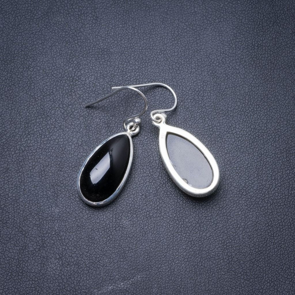 Natural Black Onyx Handmade Unique 925 Sterling Silver Earrings 1.25