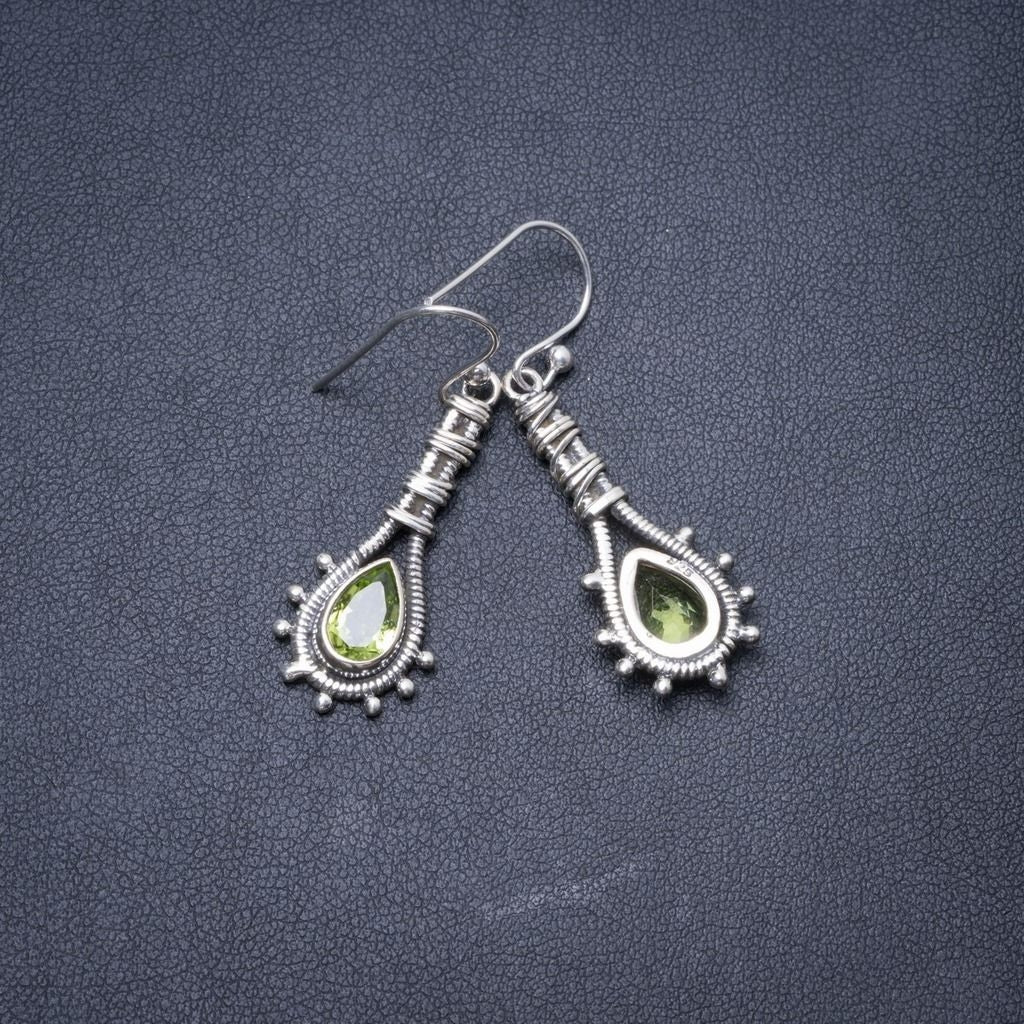 Natural Peridot Handmade Unique 925 Sterling Silver Earrings 1.5
