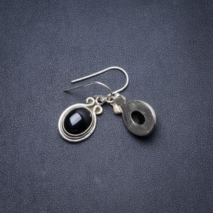 Natürlicher schwarzer Onyx, handgefertigte einzigartige Ohrringe aus 925er Sterlingsilber, 3,2 cm, Y3045