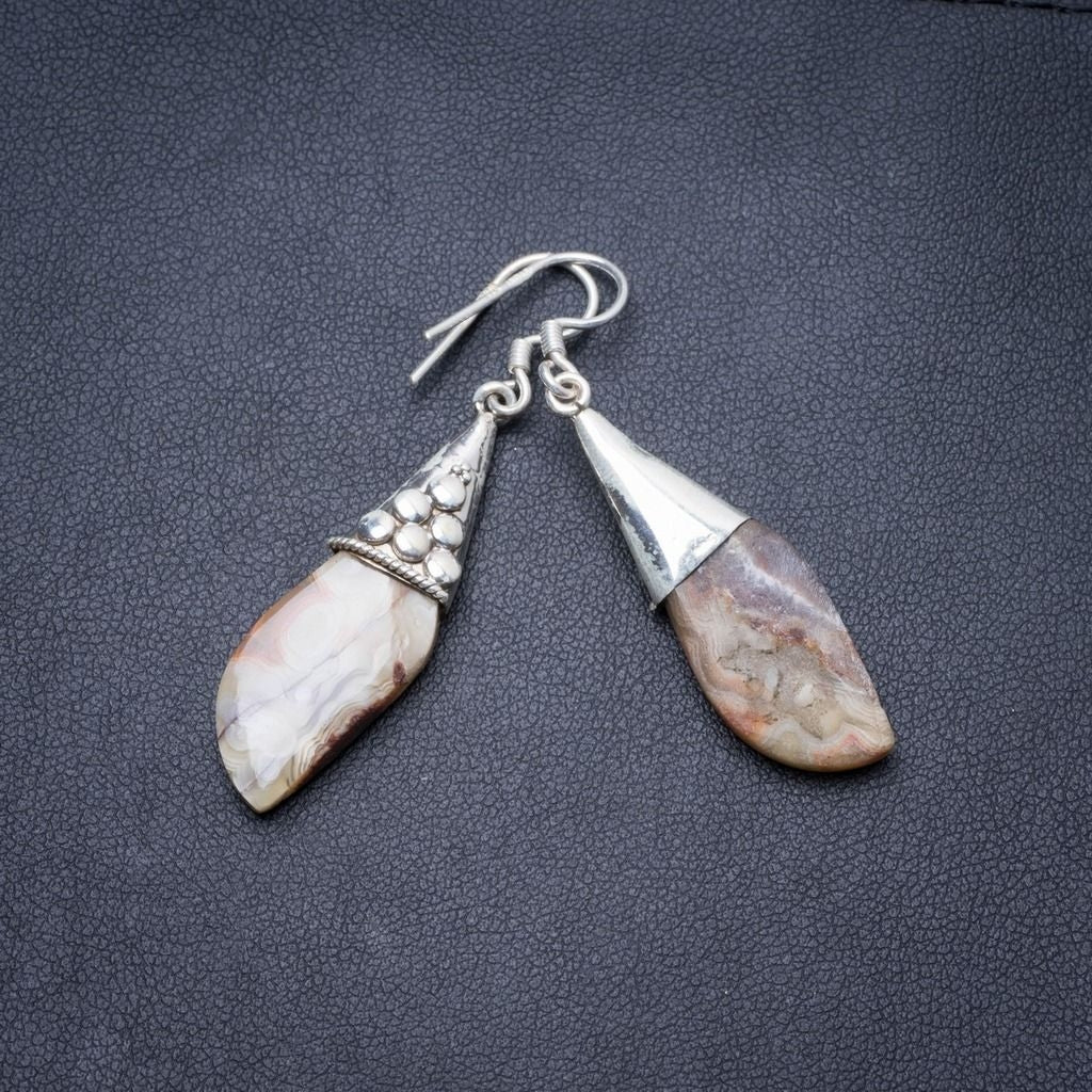 Natural Crazy Lace Agate Handmade Unique 925 Sterling Silver Earrings 2