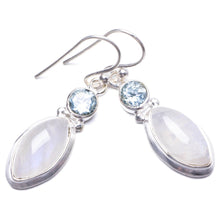 Natural Rainbow Moonstone and Blue Topaz Handmade Unique 925 Sterling Silver Earrings 1.25" Y3164