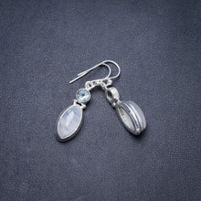 Natürlicher Regenbogenmondstein und blauer Topas, handgefertigte einzigartige Ohrringe aus 925er Sterlingsilber, 3,2 cm, Y3164