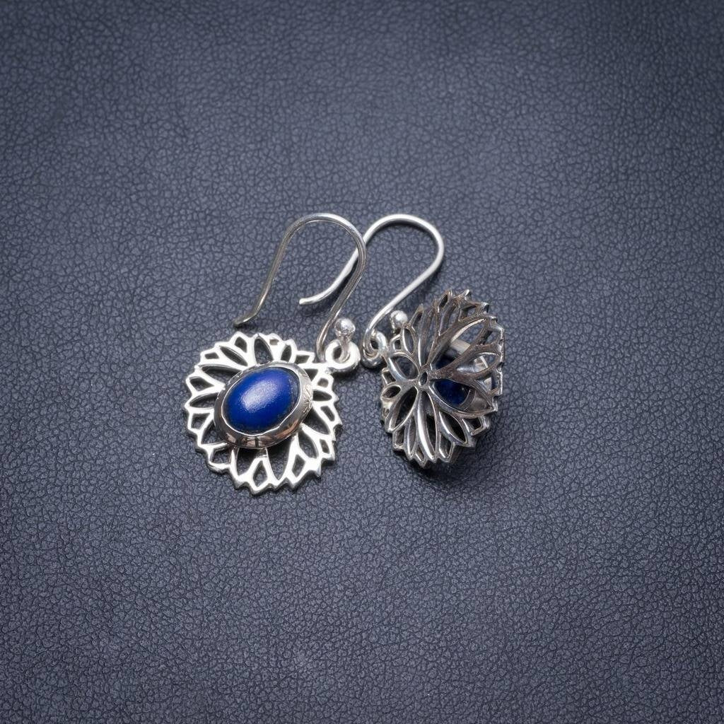 Natural Lapis Lazuli Handmade Unique 925 Sterling Silver Earrings 1.25