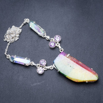 Rainbow Solar Quartz Amethyst and Rainbow Dichroic Glass Handmade 925 Sterling Silver Necklace 17.75