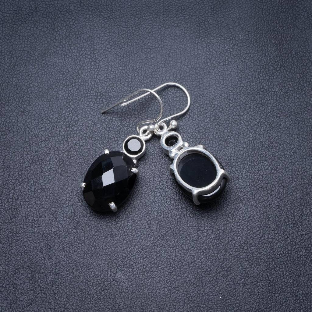Natural Black Onyx Handmade Unique 925 Sterling Silver Earrings 1.5