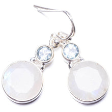 Natural Moonstone and Blue Topaz Handmade Unique 925 Sterling Silver Earrings 1.25" Y3702