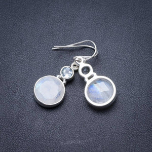 Natürlicher Mondstein und blauer Topas, handgefertigte einzigartige Ohrringe aus 925er Sterlingsilber, 3,2 cm, Y3702